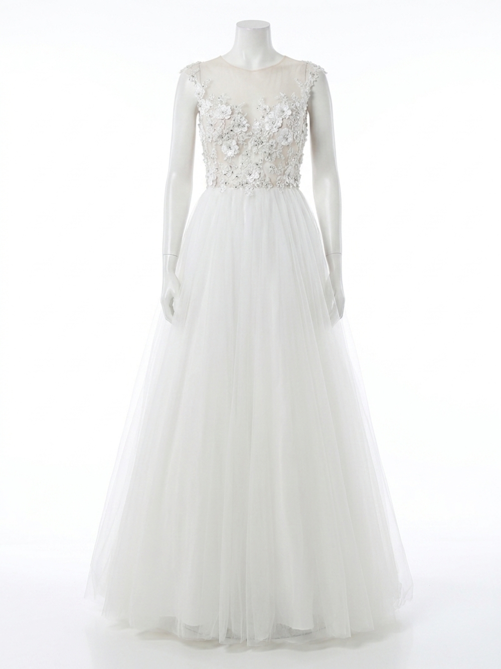 NEW MAC DUGGAL illusion neck tulle ball gown in ivory/nude